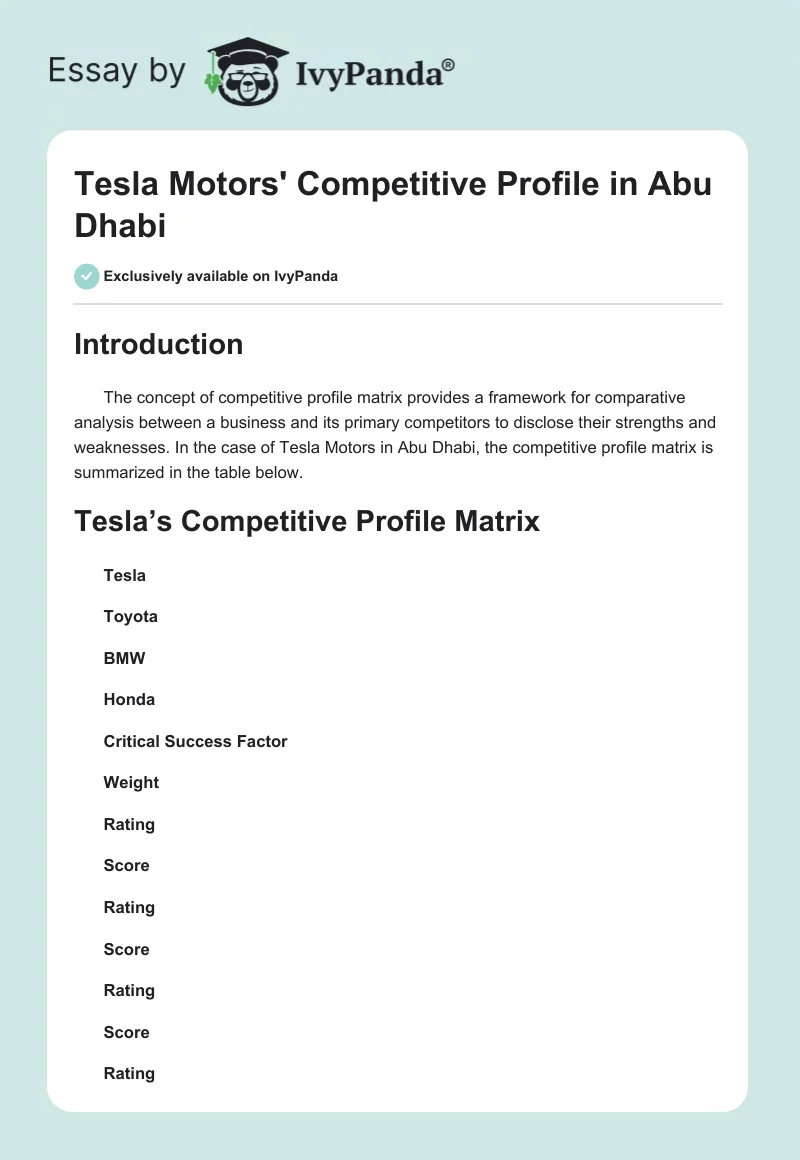 Tesla Motors' Competitive Profile in Abu Dhabi. Page 1