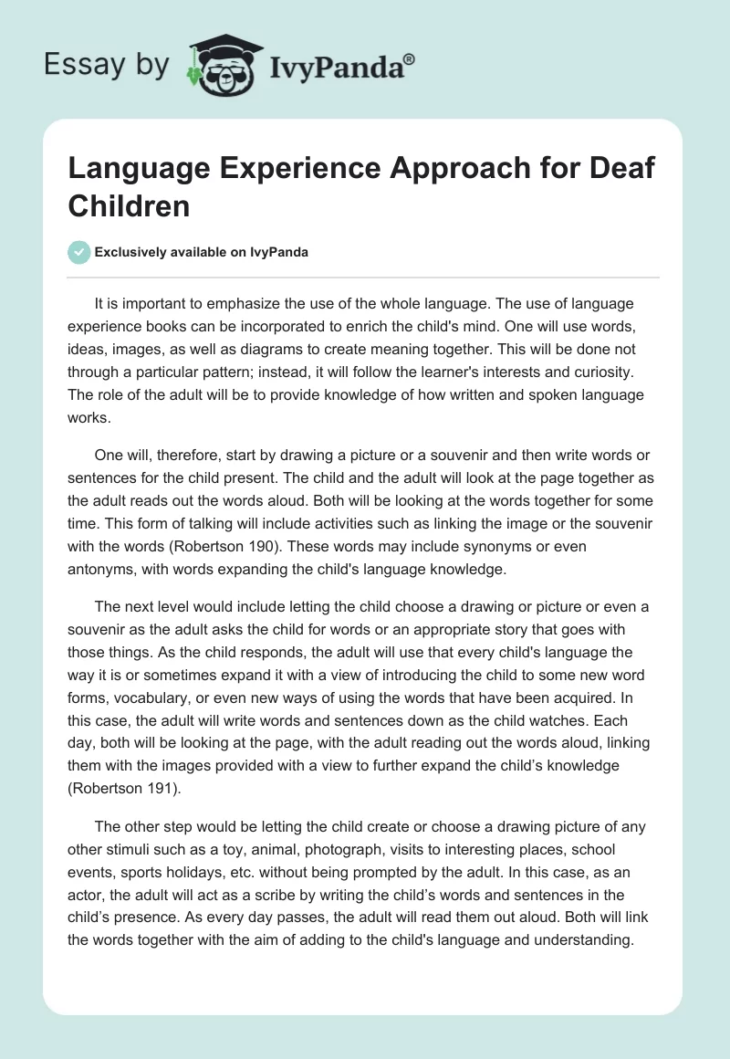 Language Experience Approach for Deaf Children. Page 1