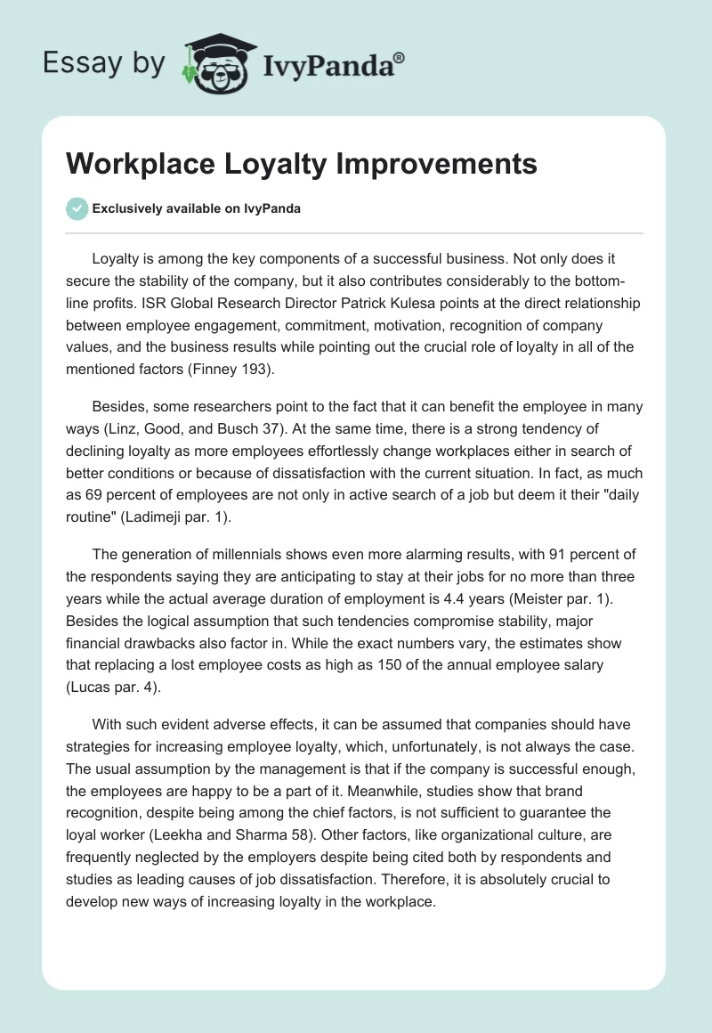 Workplace Loyalty Improvements. Page 1