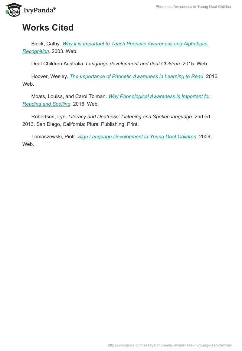 Phonemic Awareness in Young Deaf Children. Page 3