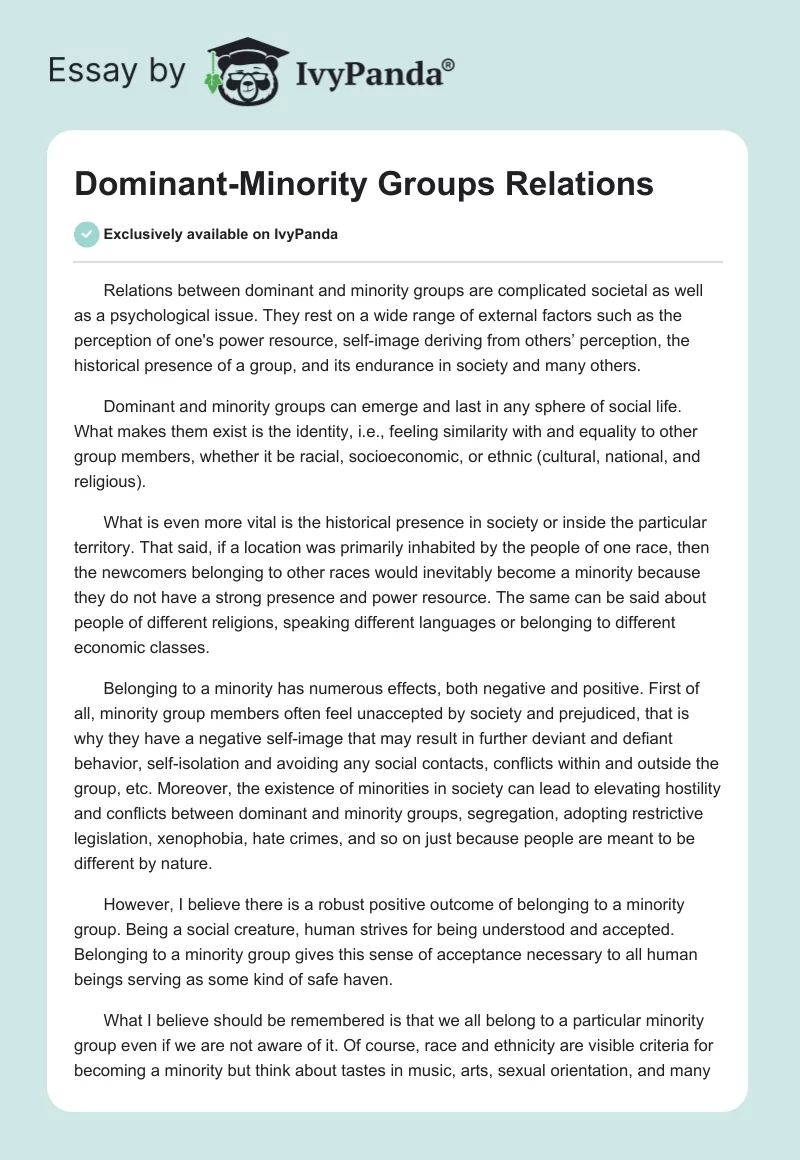 Dominant-Minority Groups Relations. Page 1