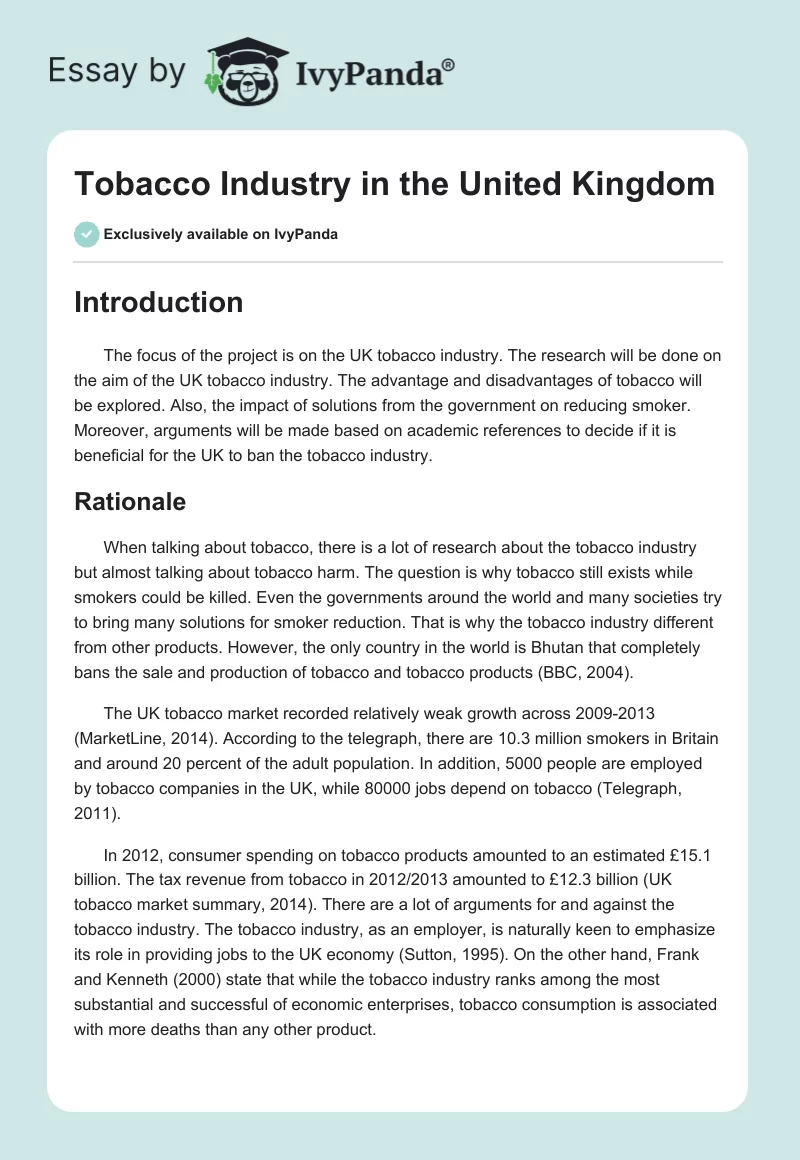 Tobacco Industry in the United Kingdom. Page 1