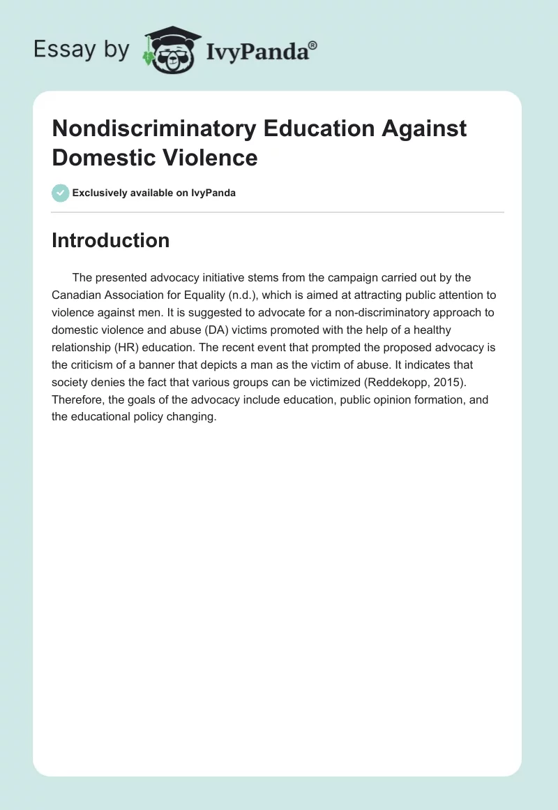 Nondiscriminatory Education Against Domestic Violence. Page 1