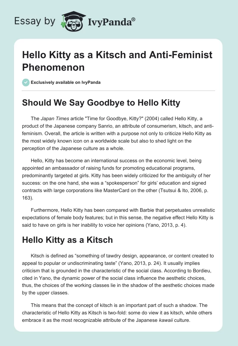 Hello Kitty as a Kitsch and Anti-Feminist Phenomenon. Page 1