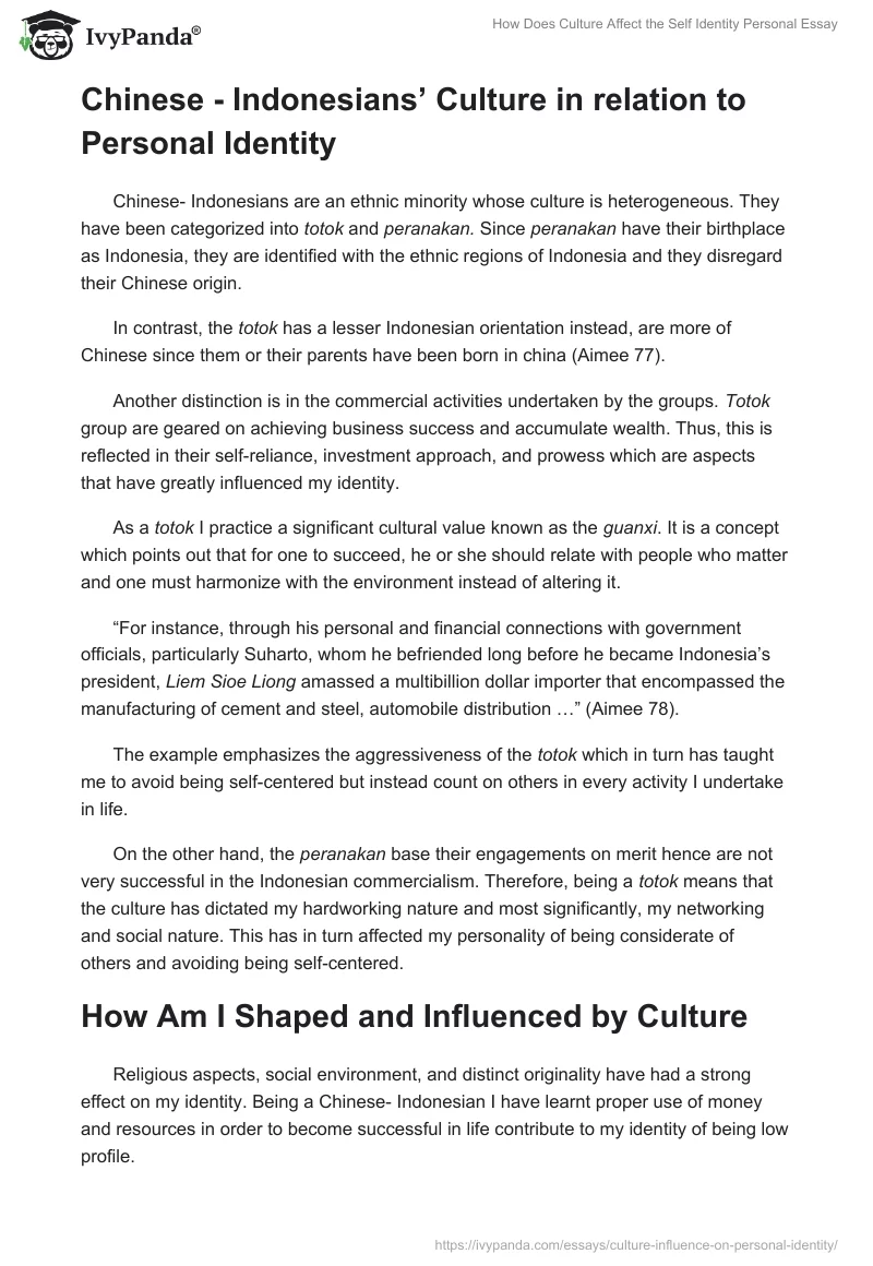 How Does Culture Affect the Self Identity Personal Essay. Page 2