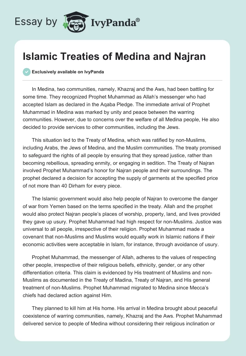 Islamic Treaties of Medina and Najran. Page 1