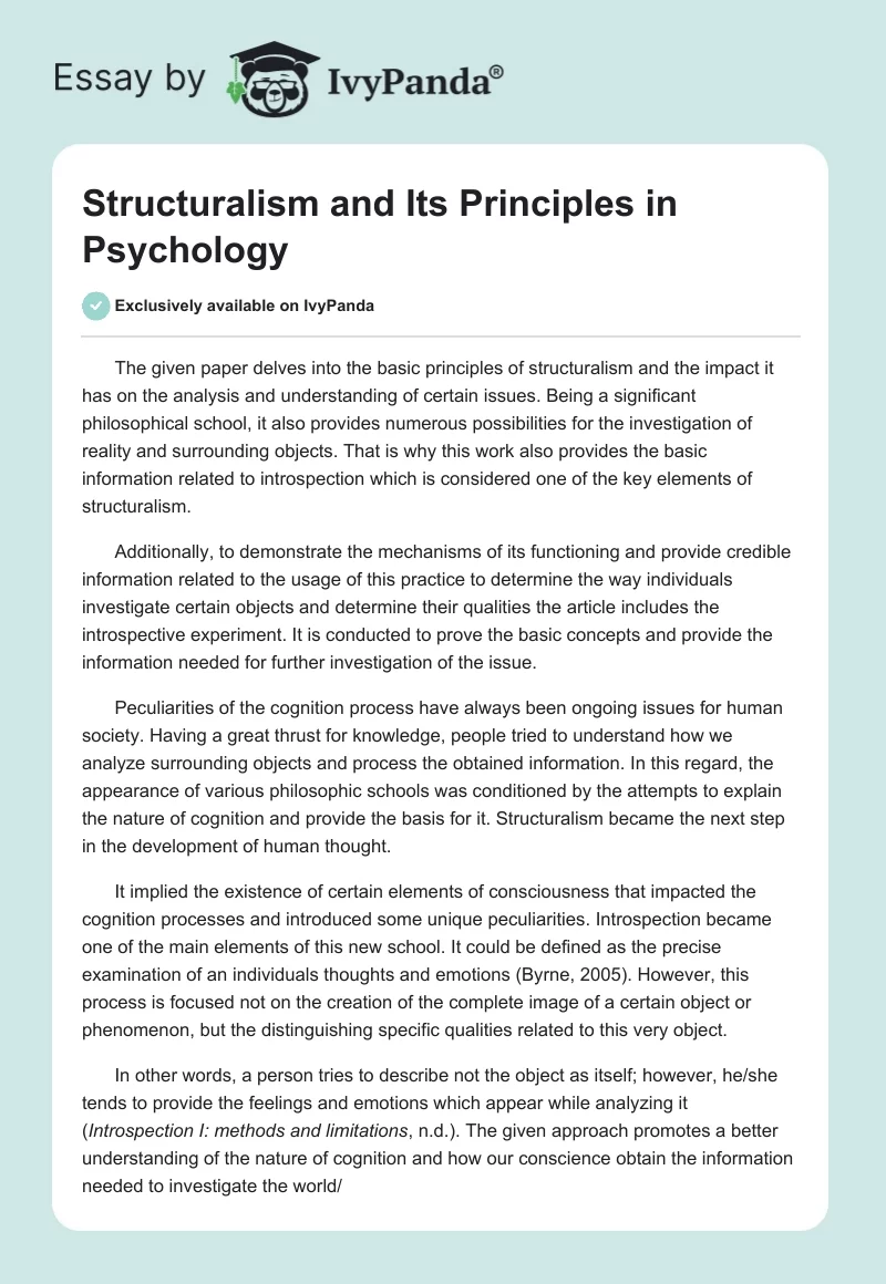 Structuralism and Its Principles in Psychology. Page 1