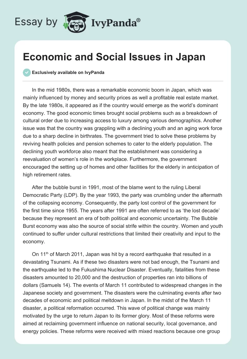 Economic and Social Issues in Japan. Page 1