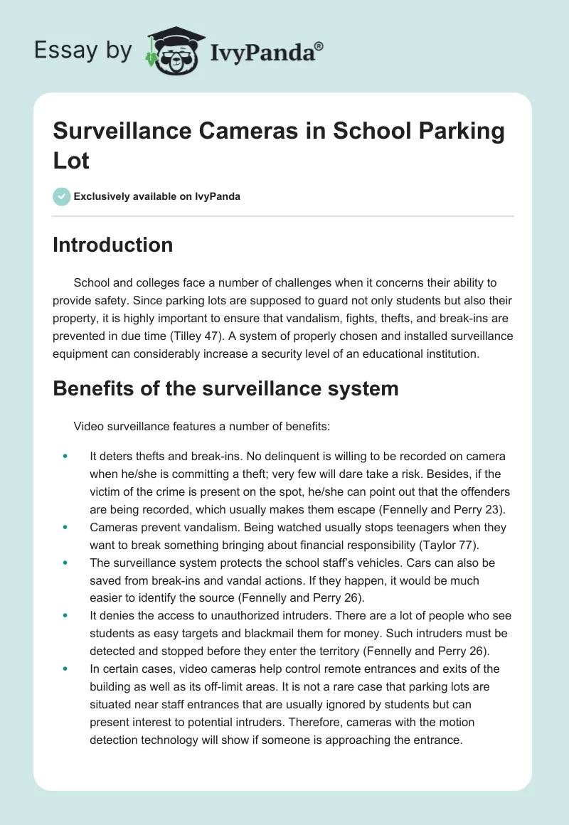 Surveillance Cameras in School Parking Lot. Page 1