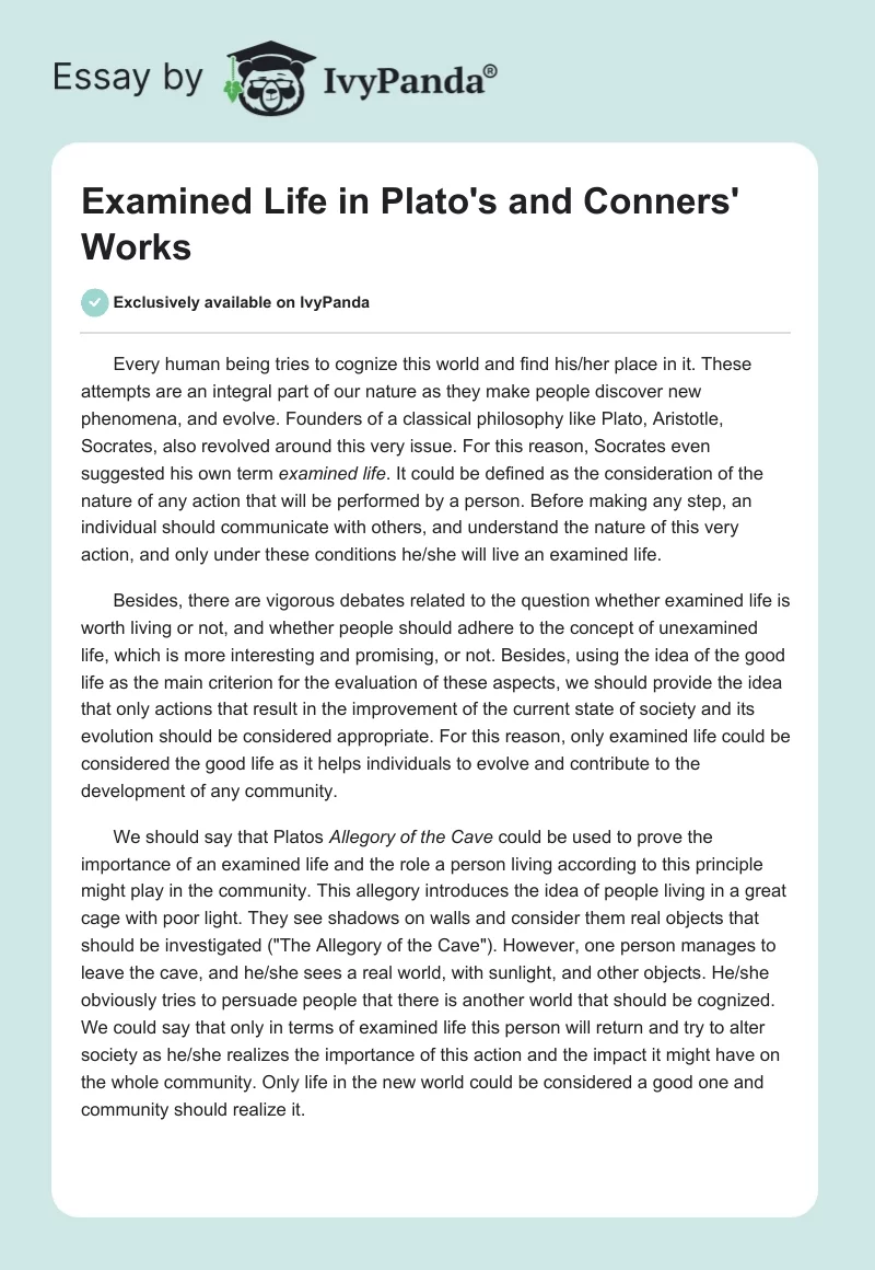 Examined Life in Plato's and Conners' Works. Page 1