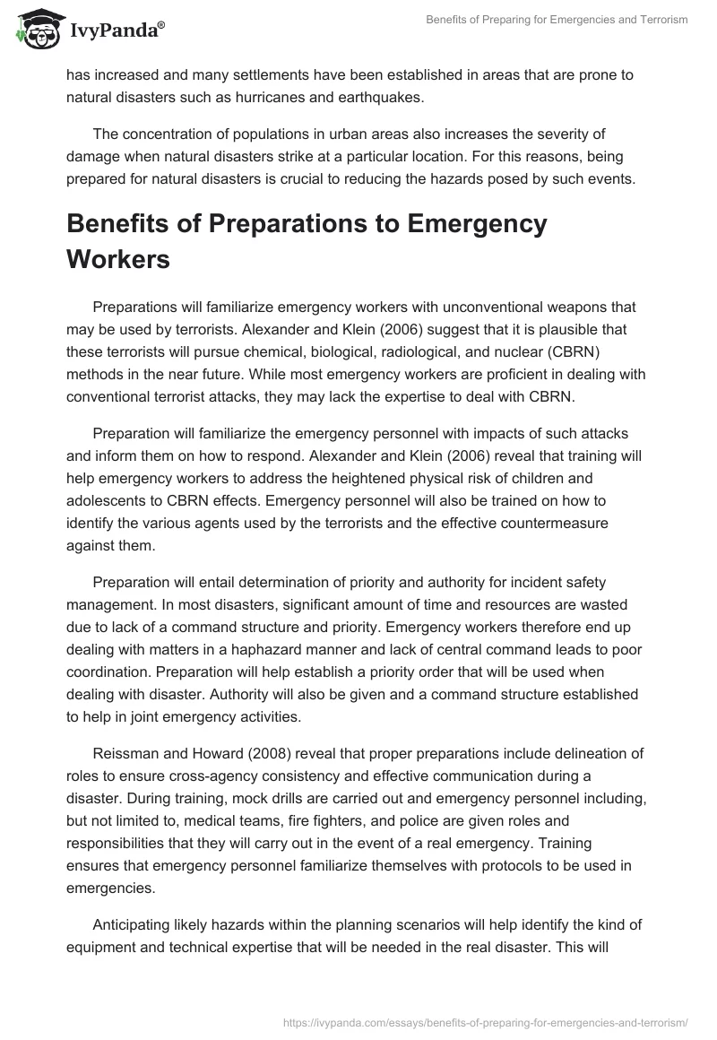 Benefits of Preparing for Emergencies and Terrorism. Page 2