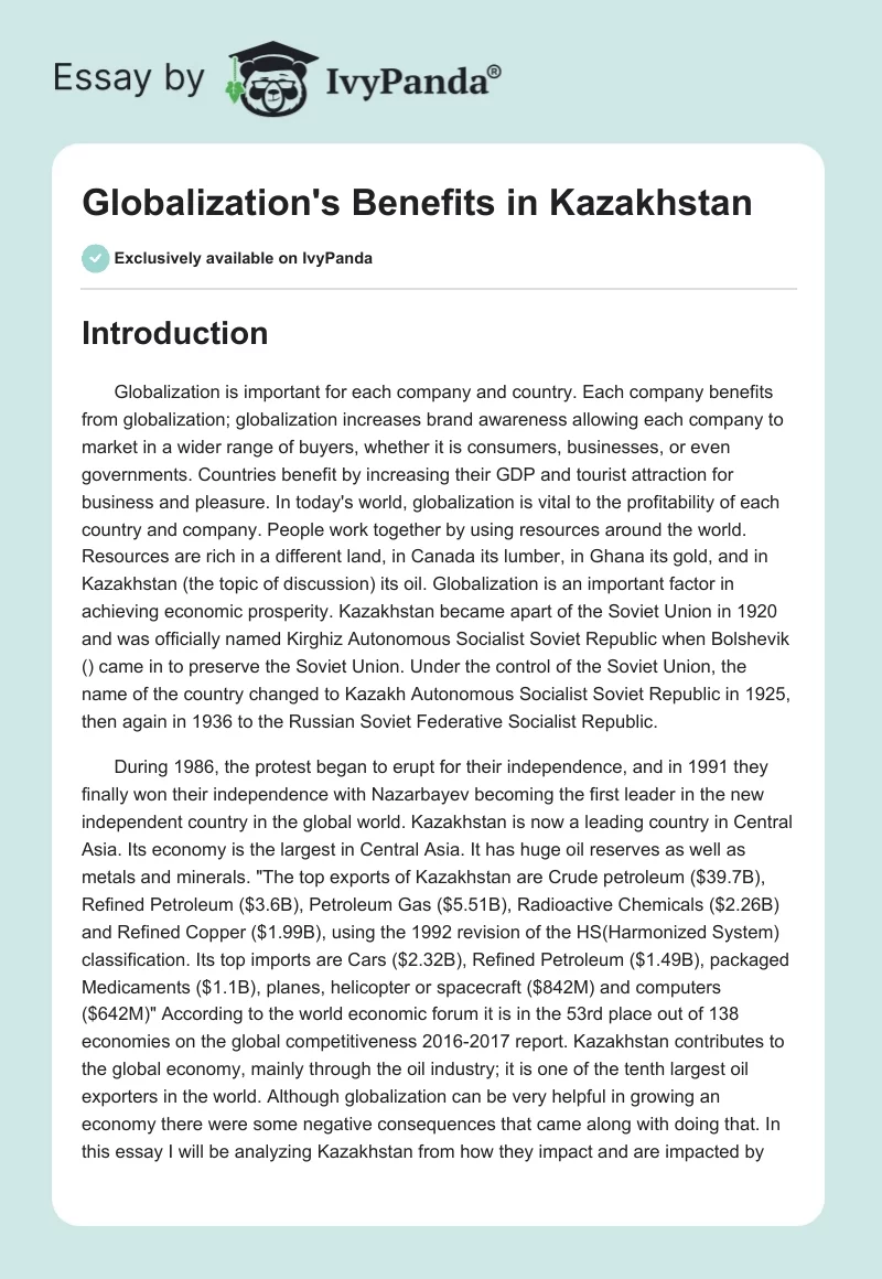 Globalization's Benefits in Kazakhstan. Page 1