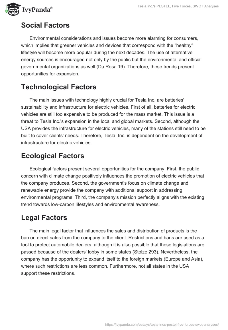 Tesla Inc.'s PESTEL, Five Forces, SWOT Analyses. Page 2