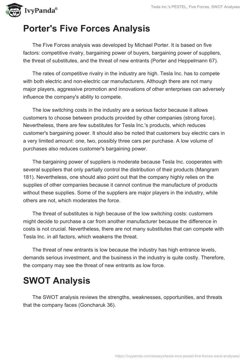 Tesla Inc.'s PESTEL, Five Forces, SWOT Analyses. Page 3