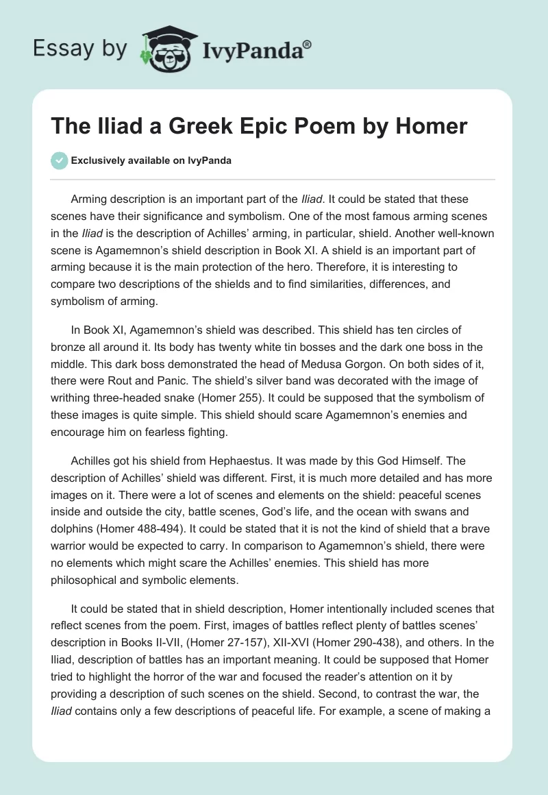 "The Iliad" a Greek Epic Poem by Homer. Page 1