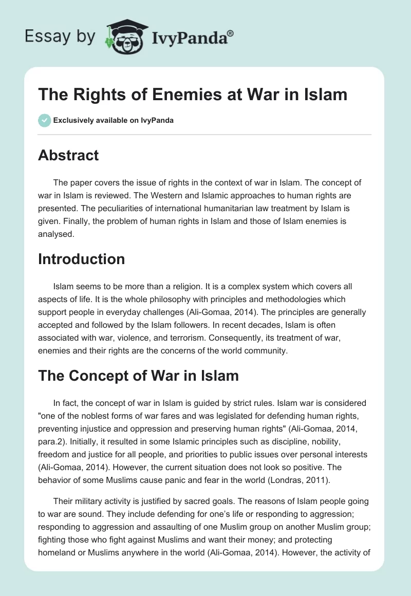 The Rights of Enemies at War in Islam. Page 1