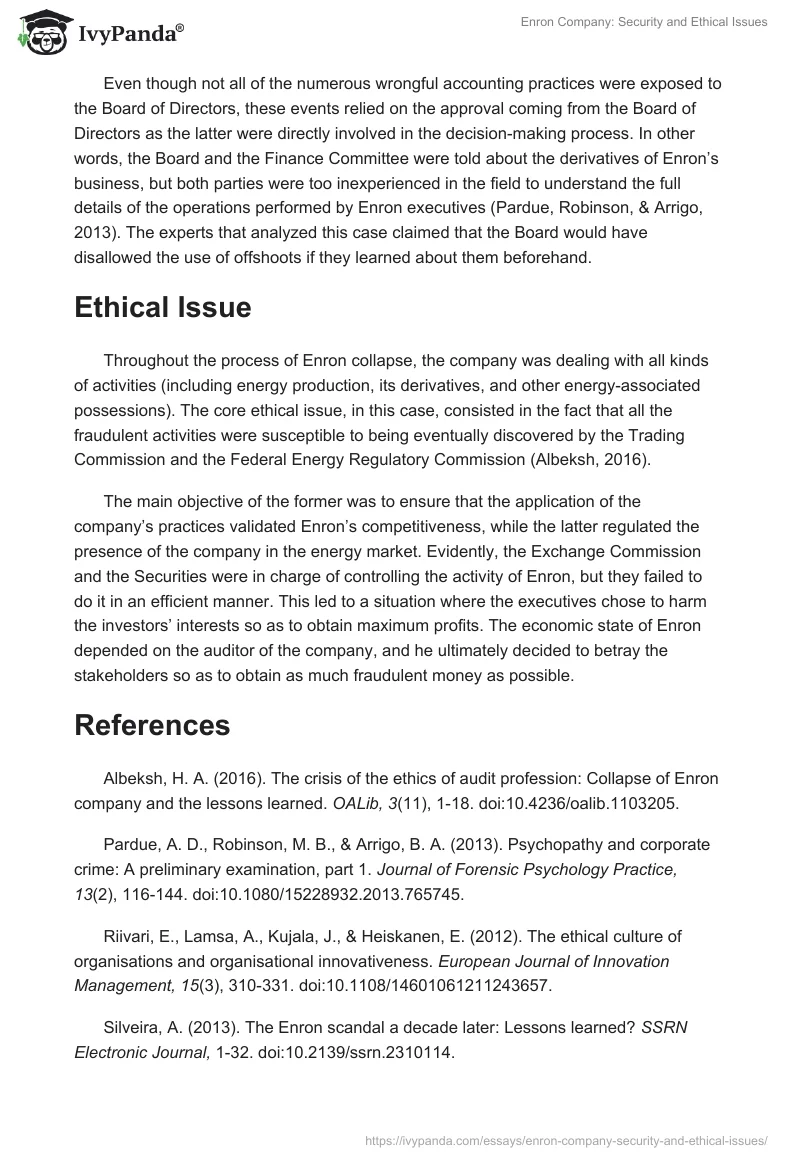 Enron Company: Security and Ethical Issues. Page 2