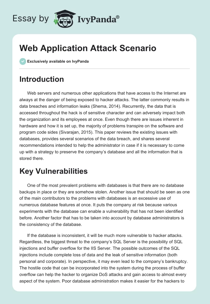 Web Application Attack Scenario. Page 1