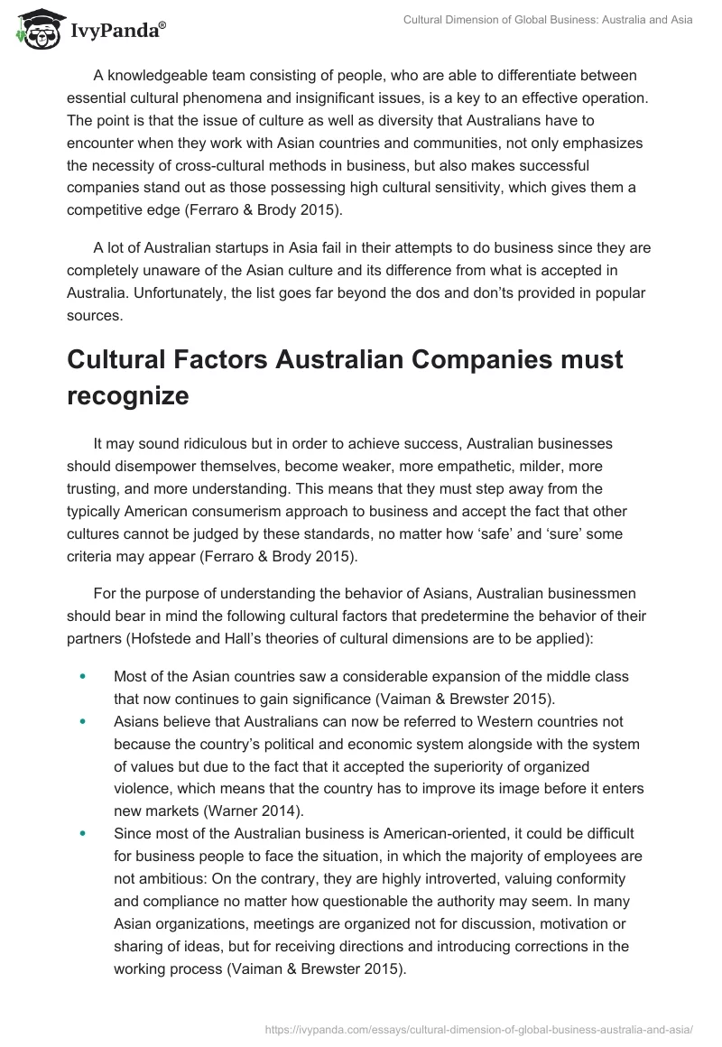 Cultural Dimension of Global Business: Australia and Asia. Page 2