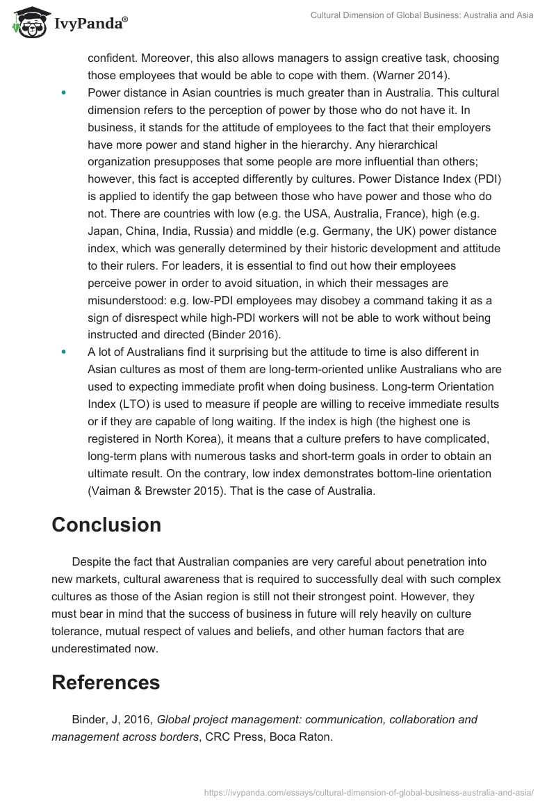 Cultural Dimension of Global Business: Australia and Asia. Page 4