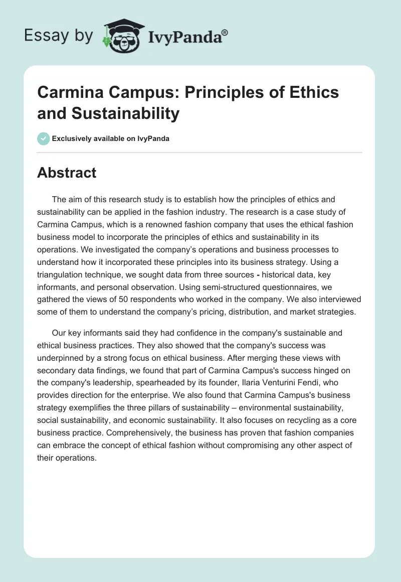Carmina Campus: Principles of Ethics and Sustainability. Page 1