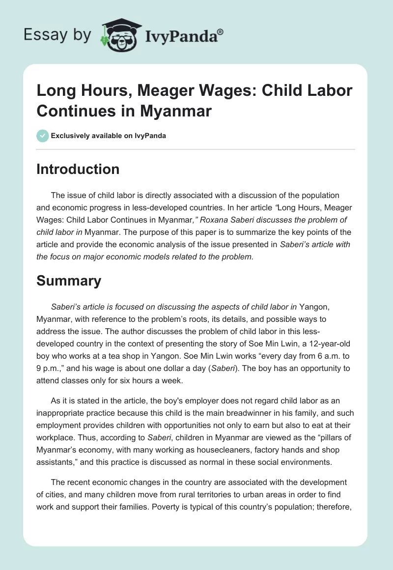 Long Hours, Meager Wages: Child Labor Continues in Myanmar. Page 1