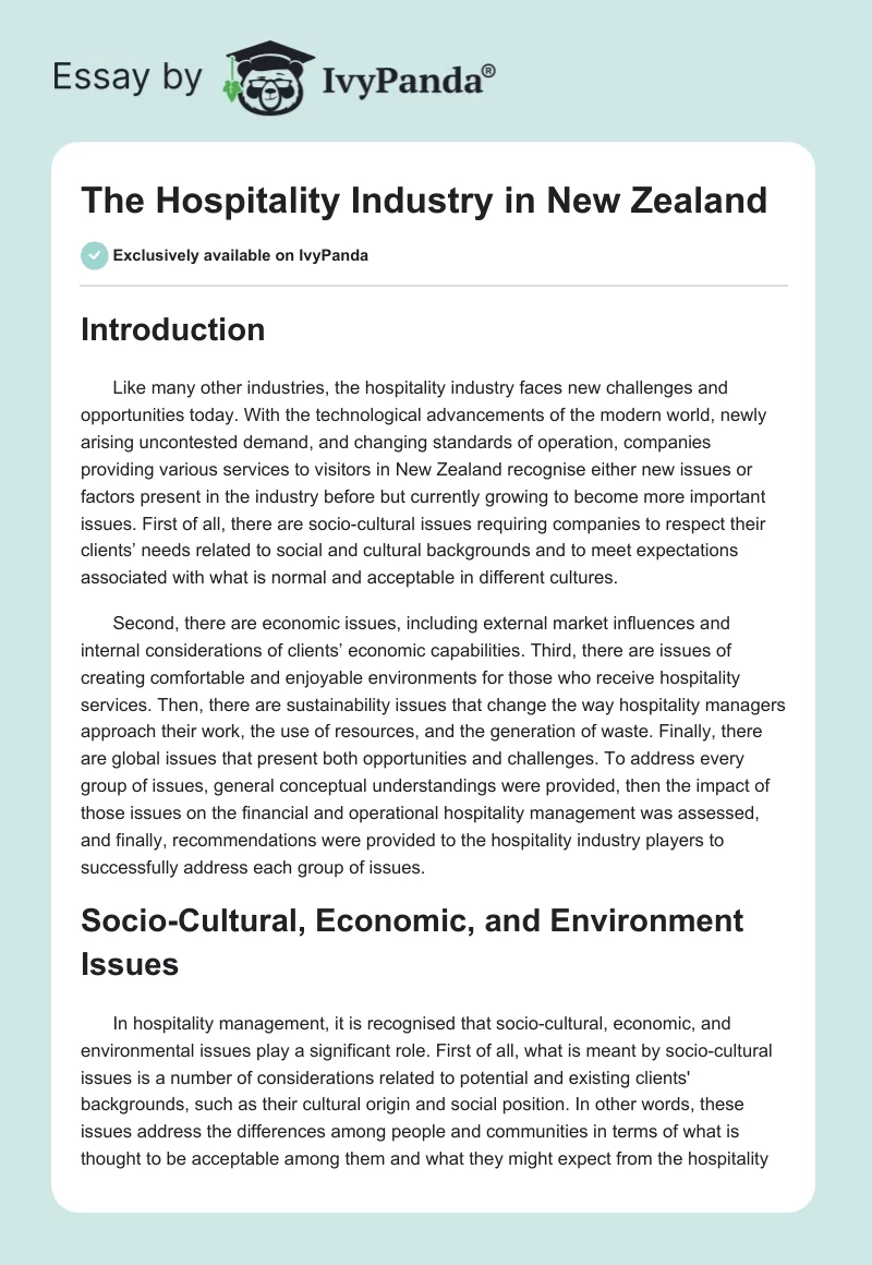 The Hospitality Industry in New Zealand. Page 1