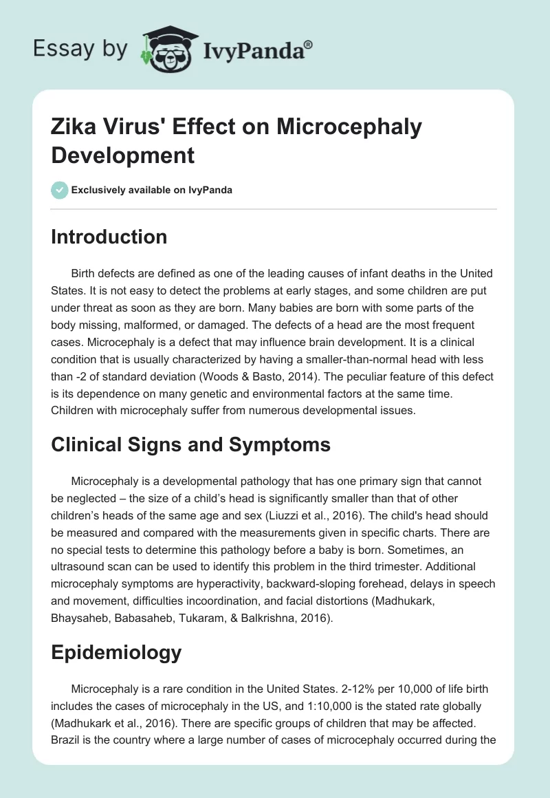 Zika Virus' Effect on Microcephaly Development. Page 1