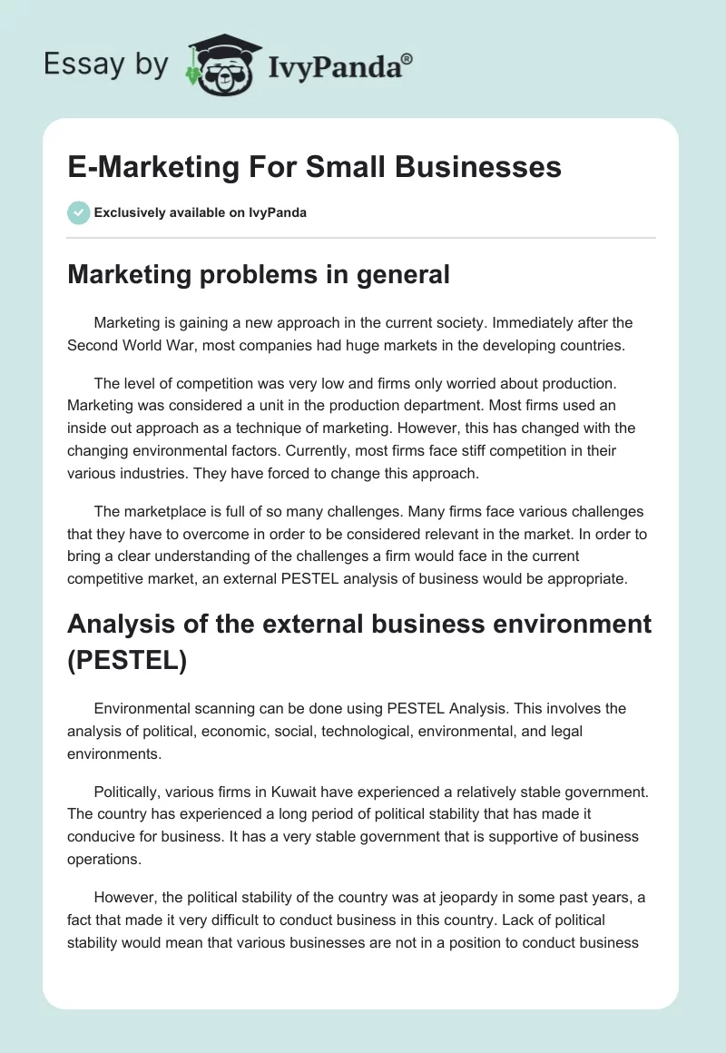 E-Marketing For Small Businesses. Page 1