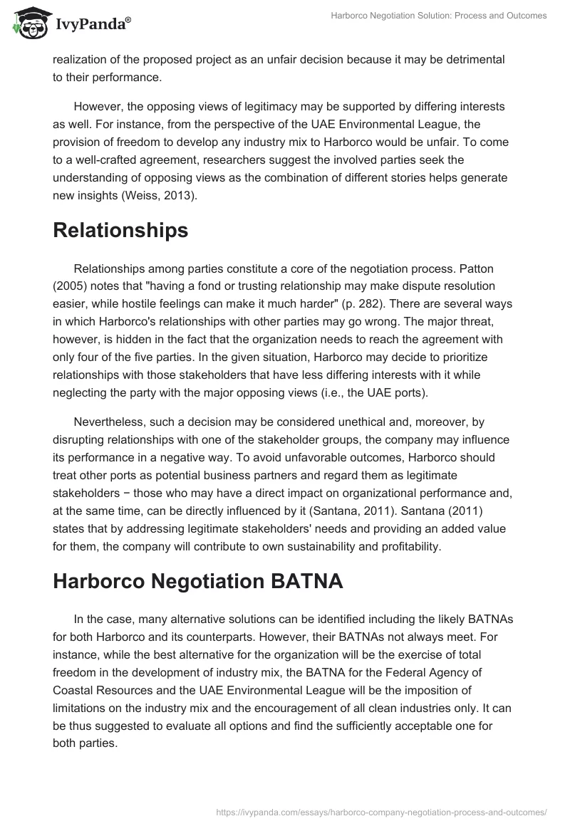 Harborco Negotiation Solution: Process and Outcomes. Page 2