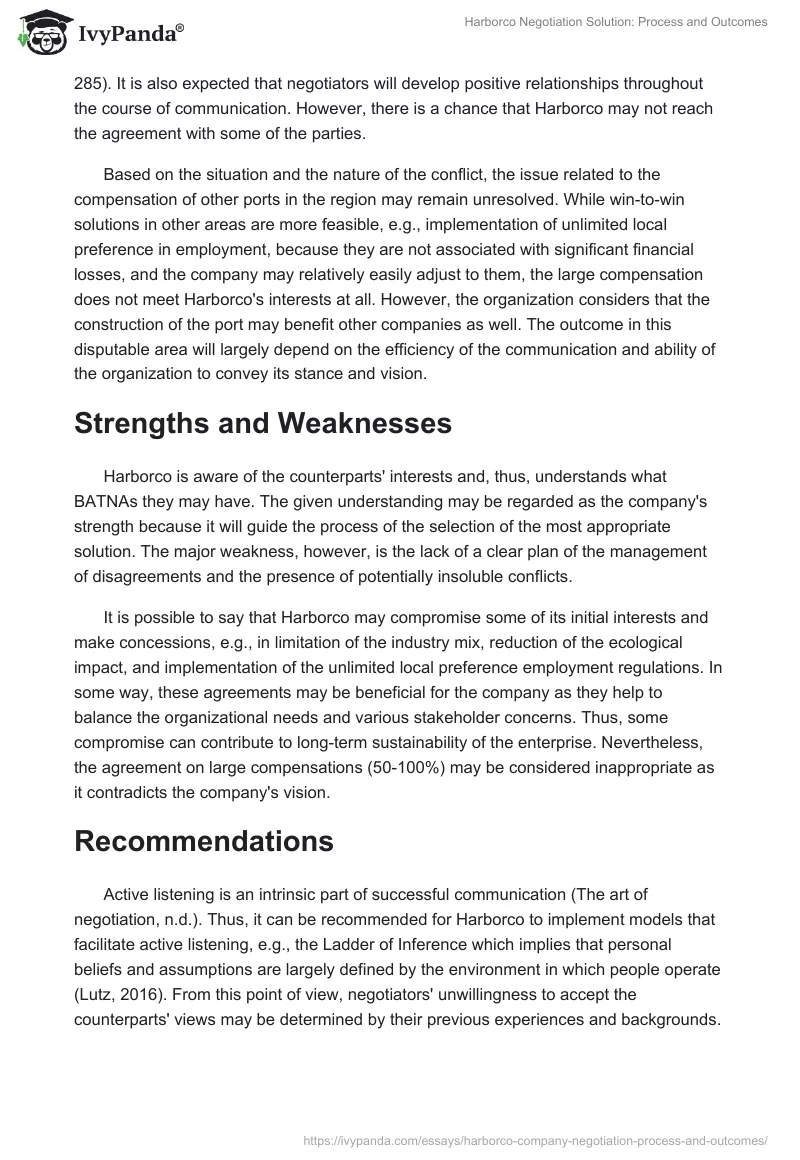 Harborco Negotiation Solution: Process and Outcomes. Page 4
