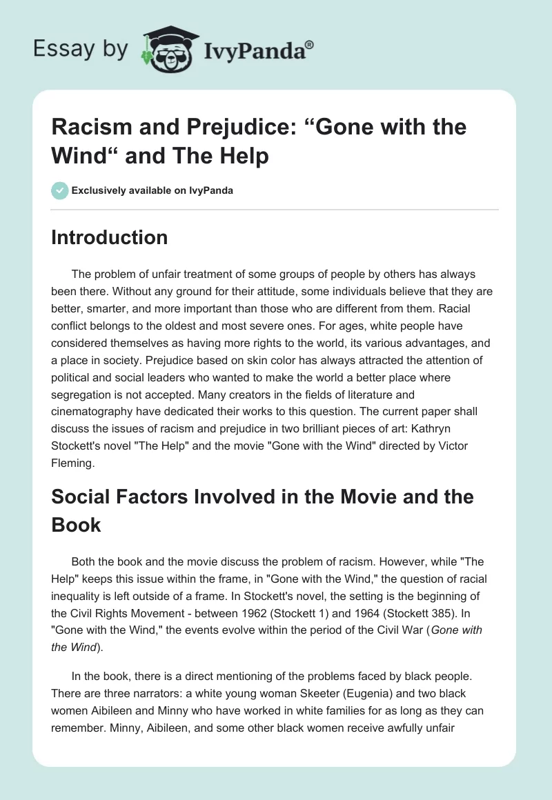 Racism and Prejudice: “Gone With the Wind“ and "The Help". Page 1