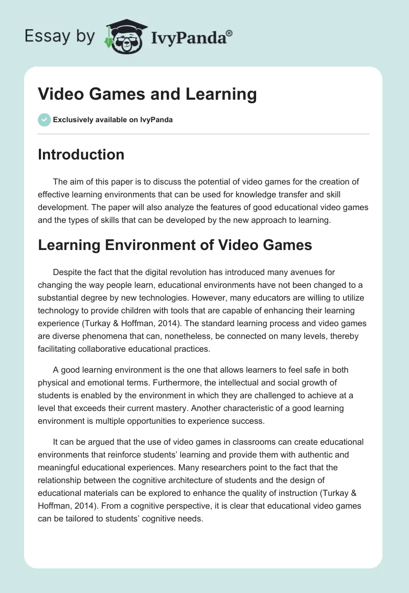 Video Games and Learning. Page 1