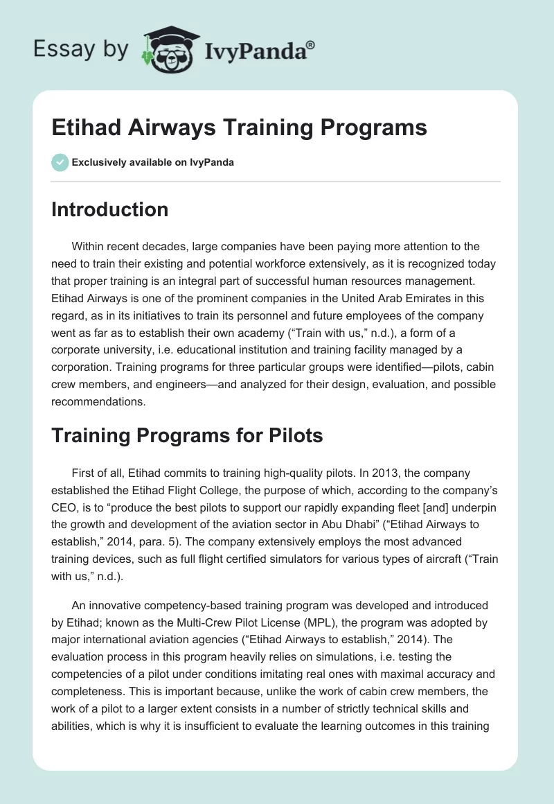 Etihad Airways Training Programs. Page 1