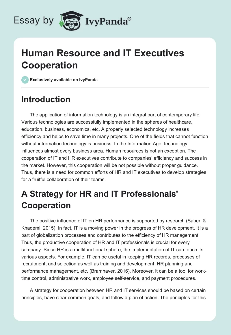 Human Resource and IT Executives Cooperation. Page 1