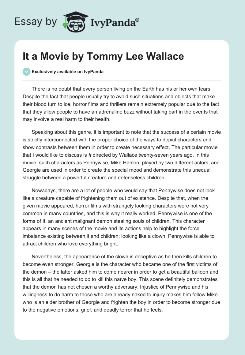 "It" a Movie by Tommy Lee Wallace. Page 1