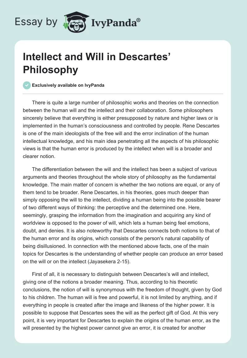 Intellect and Will in Descartes’ Philosophy. Page 1