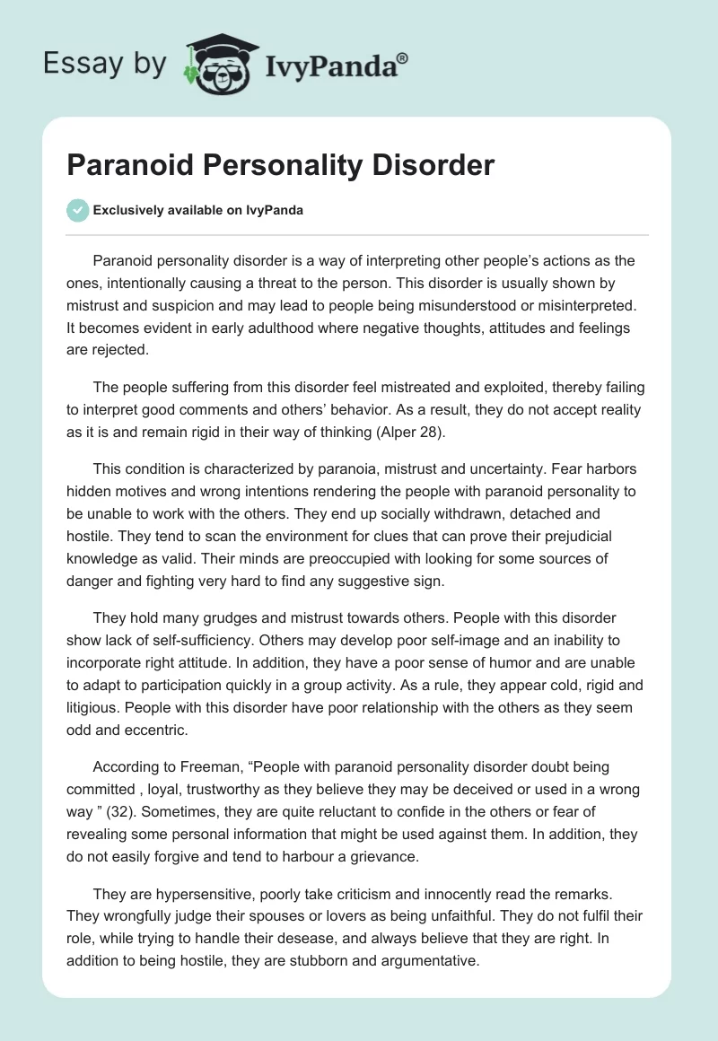 Paranoid Personality Disorder. Page 1