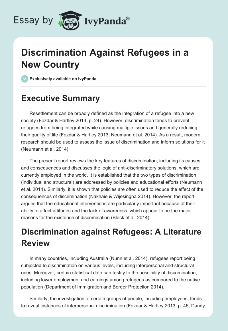 Discrimination Against Refugees in a New Country. Page 1