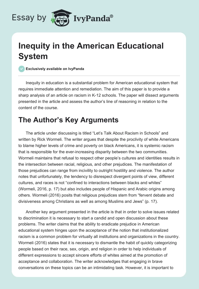 Inequity in the American Educational System. Page 1
