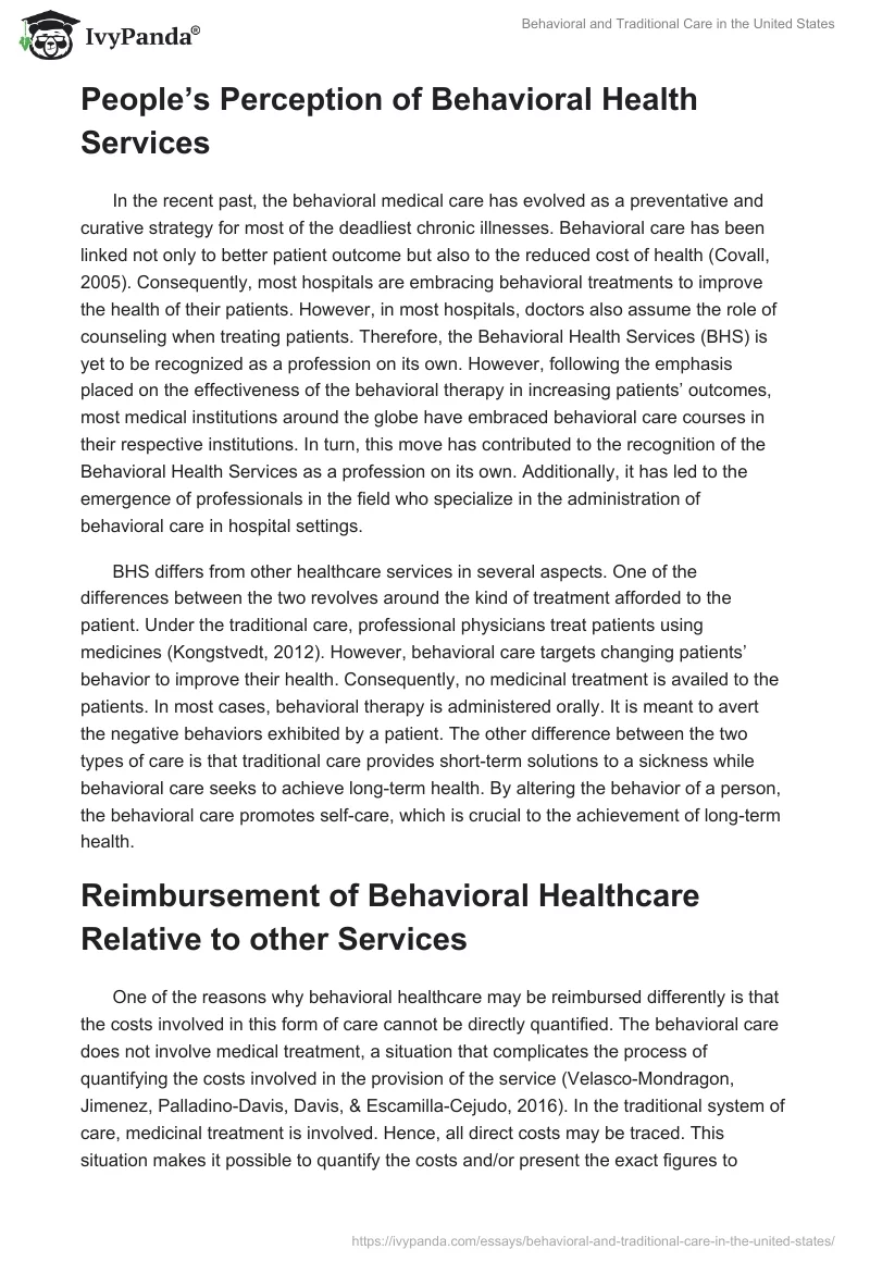 Behavioral and Traditional Care in the United States. Page 2