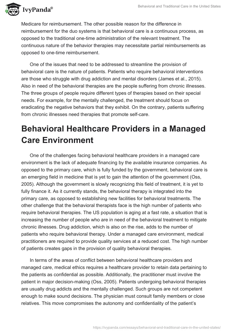 Behavioral and Traditional Care in the United States. Page 3