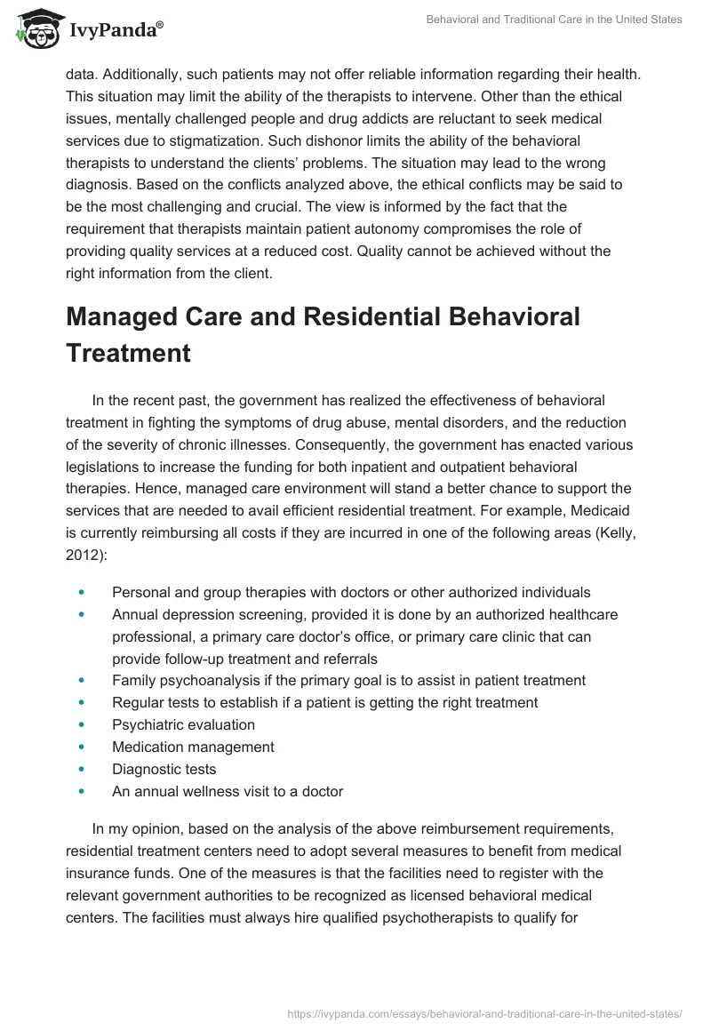 Behavioral and Traditional Care in the United States. Page 4