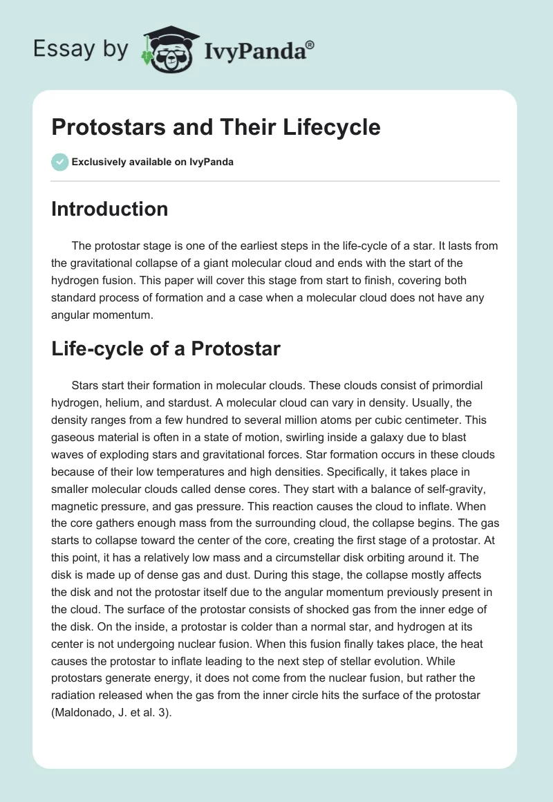 Protostars and Their Lifecycle. Page 1