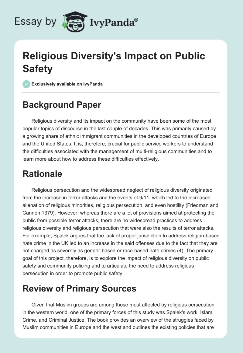 Religious Diversity's Impact on Public Safety. Page 1