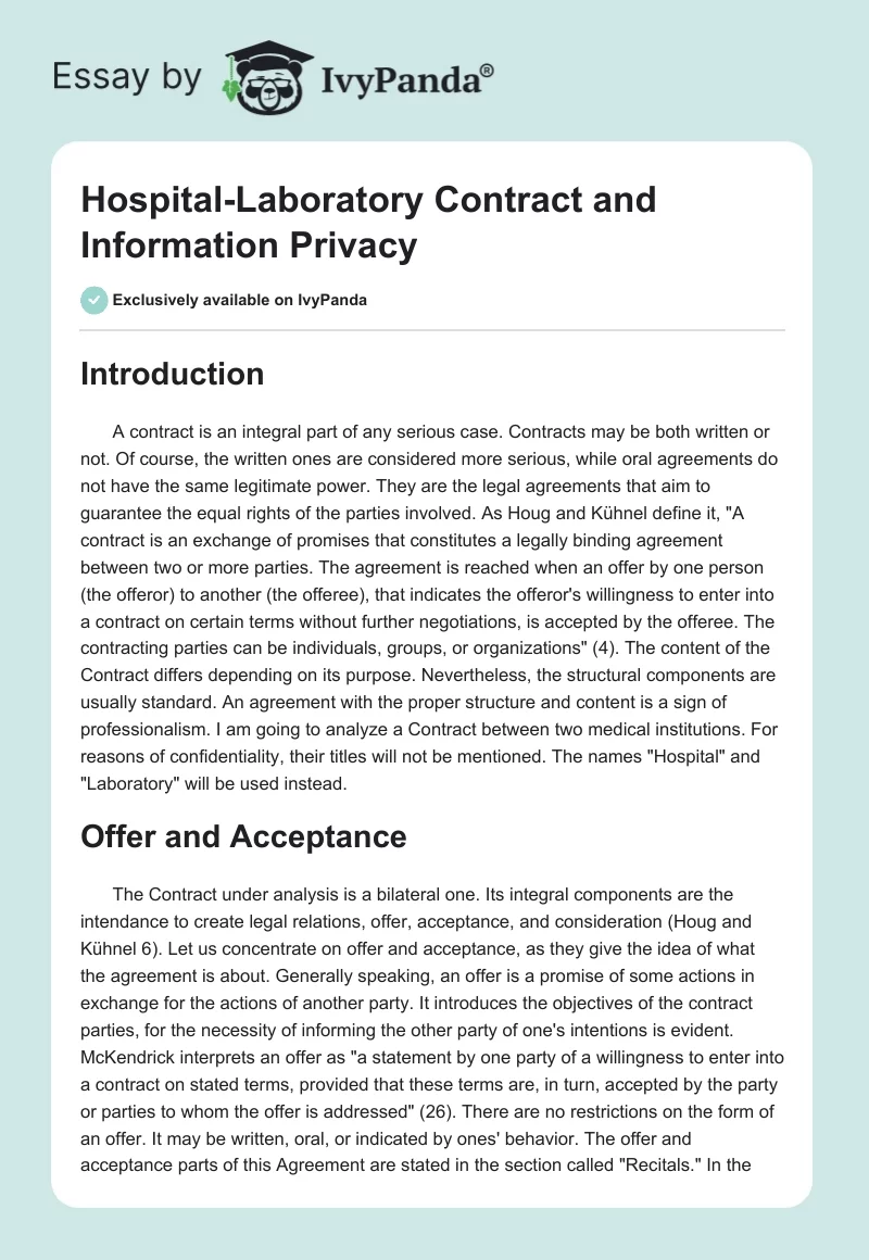 Hospital-Laboratory Contract and Information Privacy. Page 1