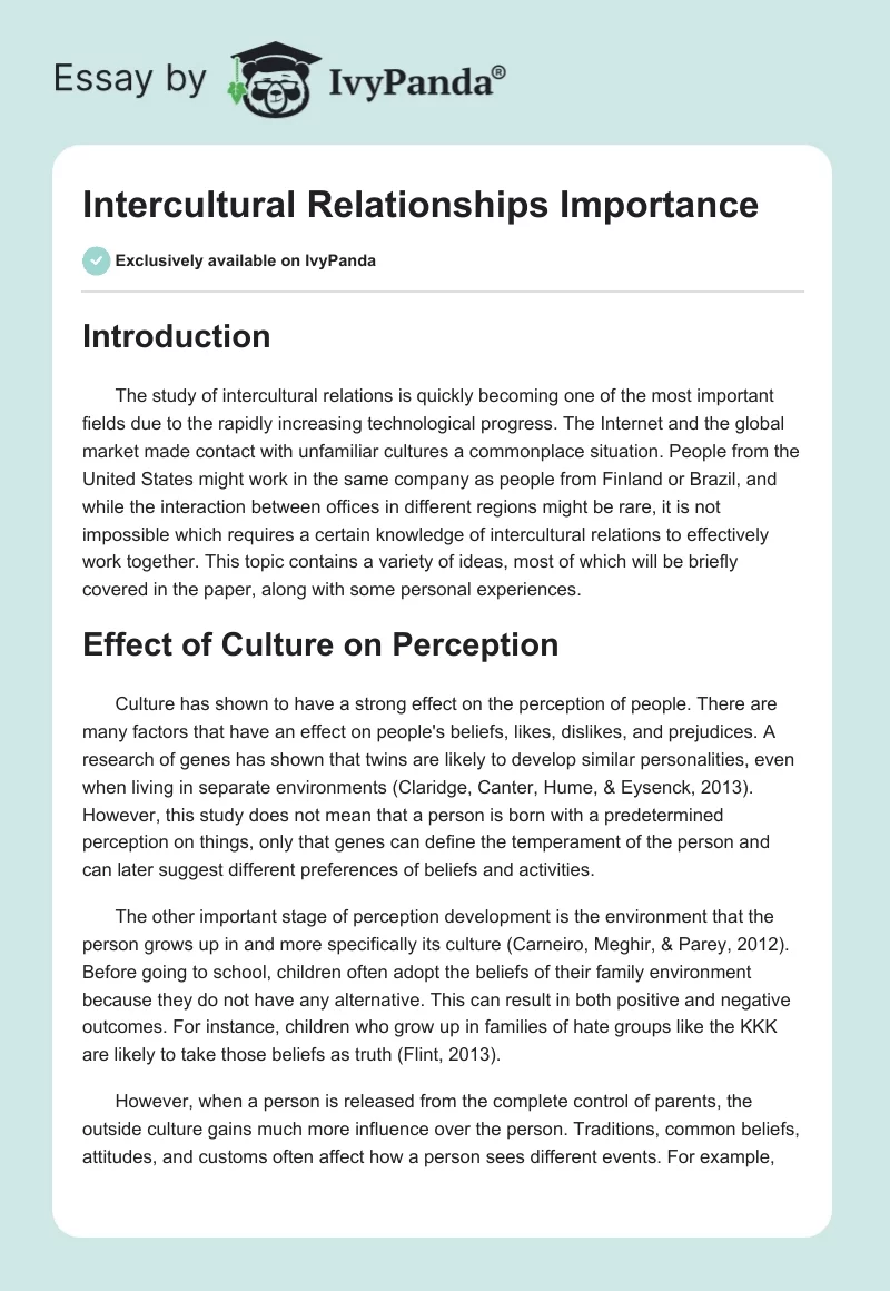 Intercultural Relationships Importance. Page 1