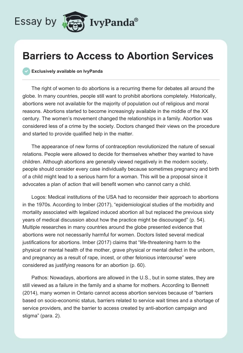 Barriers to Access to Abortion Services. Page 1