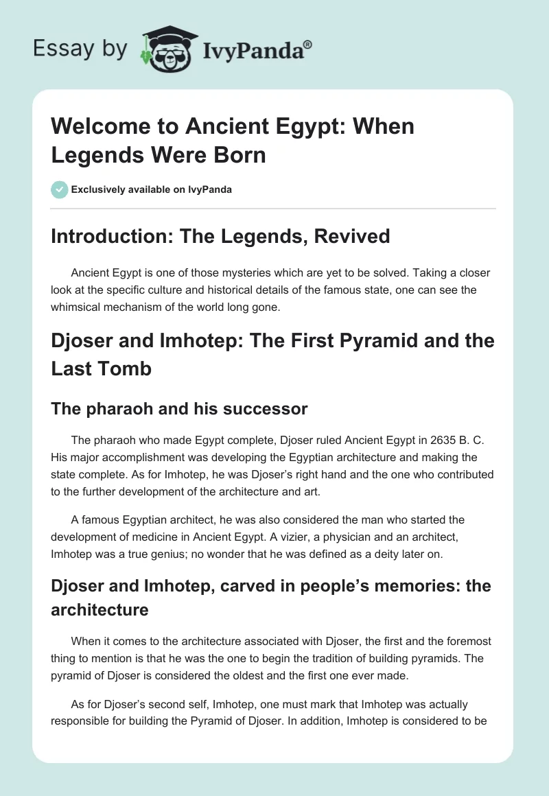 Welcome to Ancient Egypt: When Legends Were Born. Page 1