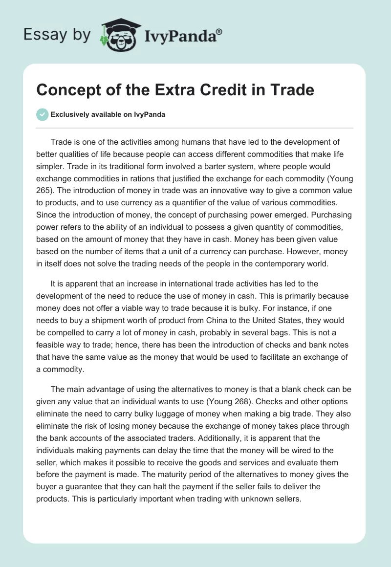 Concept of the Extra Credit in Trade. Page 1